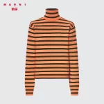 Uniqlo Marni Cashmere Striped Turtleneck Women’s Knitwear Orange
