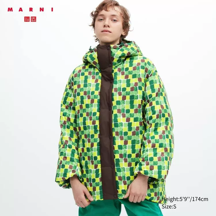 Uniqlo Marni Down Printed Oversized Coats Women Green Uniqlo Marni Down Printed Oversized Coats Women Green