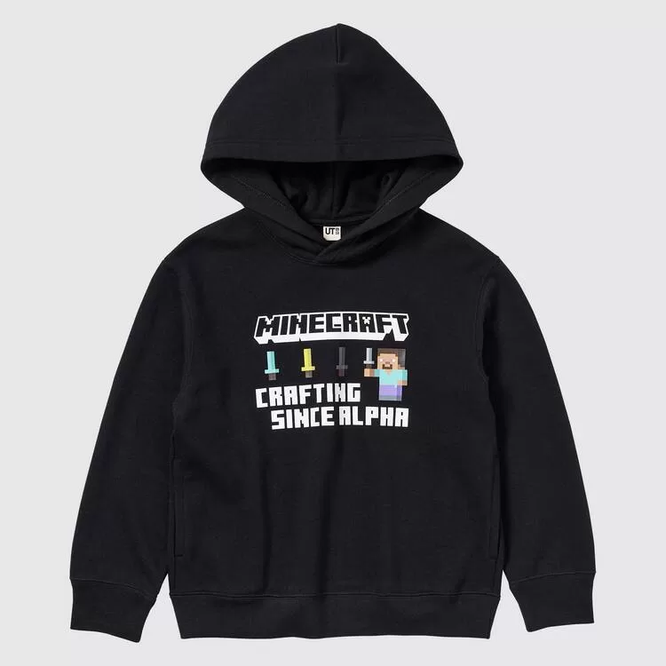 Uniqlo Minecraft Ut Printed Hoodie Sweat Kids Black Uniqlo Minecraft Ut Printed Hoodie Sweat Kids Black