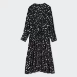 Uniqlo Printed V Neck Flared Long Sleeved Dress Women Black