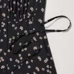 Uniqlo Printed V Neck Flared Long Sleeved Dress Women Black