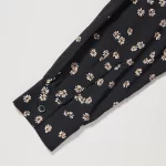 Uniqlo Printed V Neck Flared Long Sleeved Dress Women Black