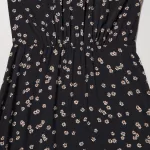 Uniqlo Printed V Neck Flared Long Sleeved Dress Women Black