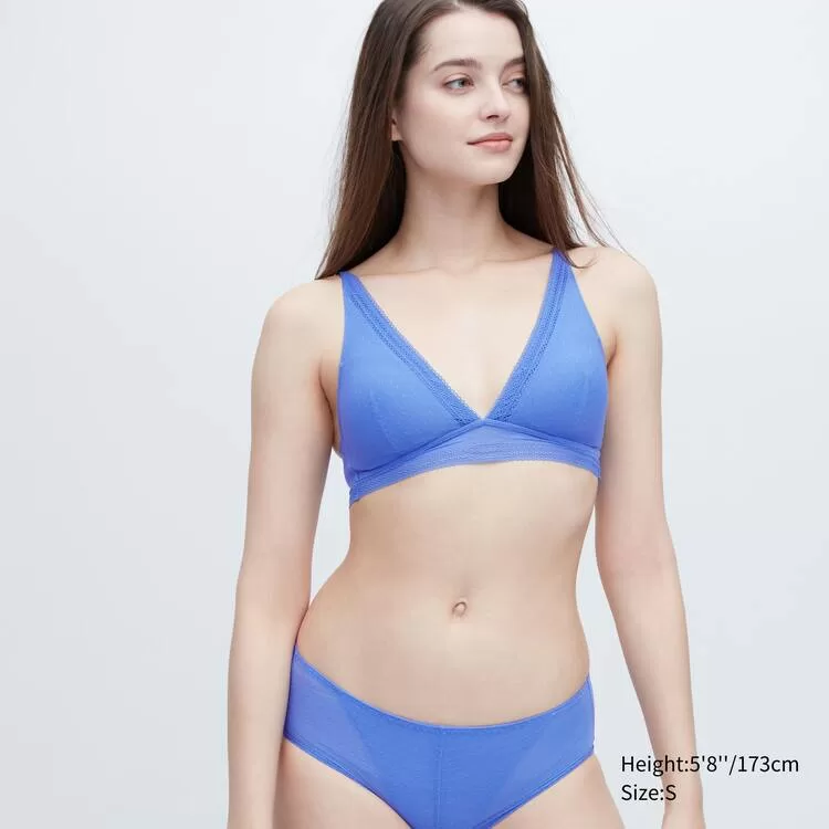 Uniqlo Relax Plunging Lace Wireless Bras for Women Blue Uniqlo Relax Plunging Lace Wireless Bras for Women Blue