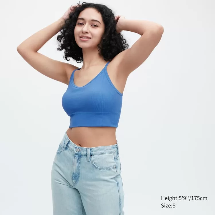 Uniqlo Ribbed Cropped Camisole Bras Women Blue Uniqlo Ribbed Cropped Camisole Bras Women Blue
