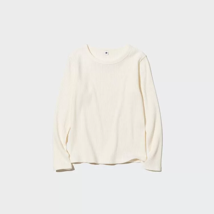 Uniqlo Ribbed Long Sleeved T-Shirt Kids White Uniqlo Ribbed Long Sleeved T-Shirt Kids White