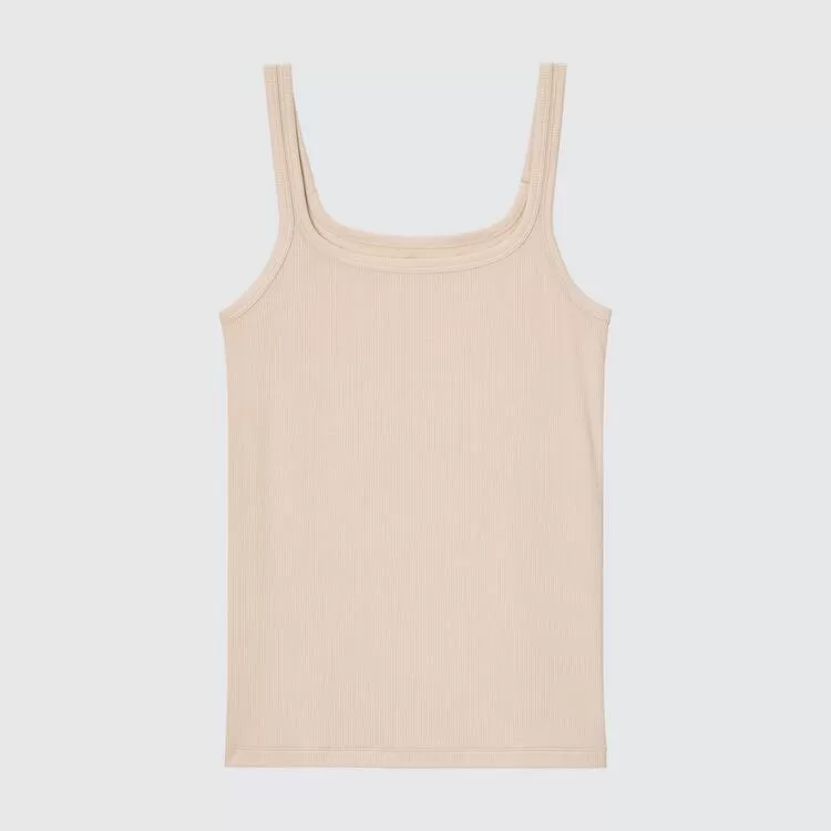Uniqlo Silk Blend Airism Ribbed Sleeveless Women’s Tops Beige Uniqlo Silk Blend Airism Ribbed Sleeveless Women’s Tops Beige