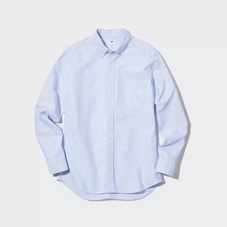 Uniqlo Slim Fit Striped Oxford Shirt (Button-down Collar) Men Blue Uniqlo Slim Fit Striped Oxford Shirt (Button-down Collar) Men Blue