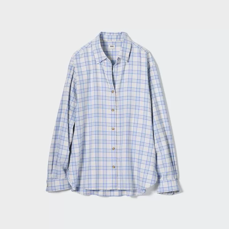 Uniqlo Soft Brushed Checked Long Sleeved Women’s Shirts Light Blue Uniqlo Soft Brushed Checked Long Sleeved Women’s Shirts Light Blue