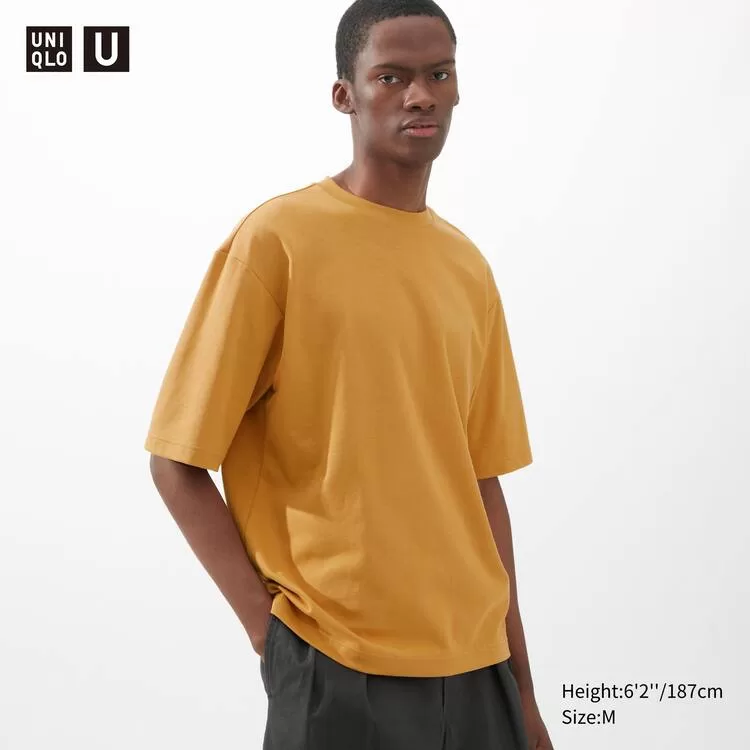 Uniqlo U Airism Cotton Crew Neck Oversized Fit Half Sleeved T-Shirt Men Orange Uniqlo U Airism Cotton Crew Neck Oversized Fit Half Sleeved T-Shirt Men Orange