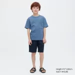 Uniqlo U Airism Cotton Crew Neck Short Sleeved T-Shirt Kids Blue