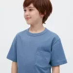 Uniqlo U Airism Cotton Crew Neck Short Sleeved T-Shirt Kids Blue