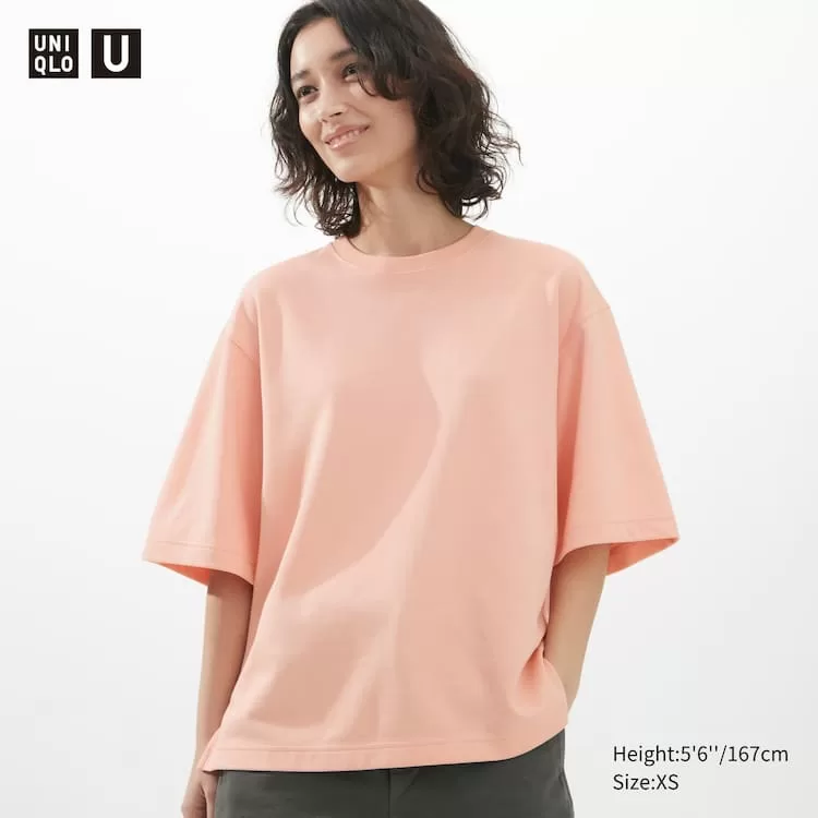 Uniqlo U Airism Cotton Oversized T-shirt for Women in Pink Uniqlo U Airism Cotton Oversized T-shirt for Women in Pink