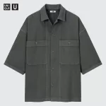 Uniqlo U Oversized Short Sleeved Work Shirts Women Dark Grey