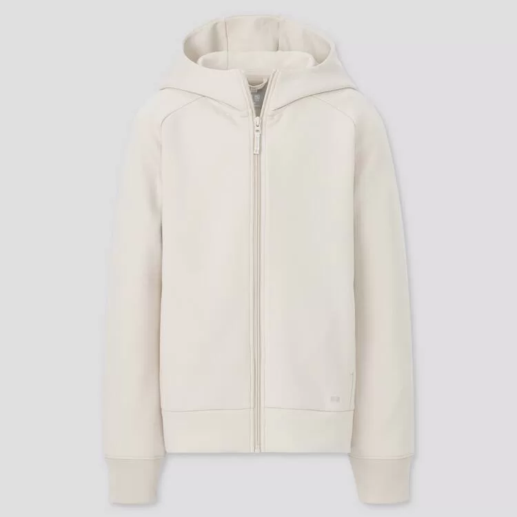 Uniqlo Ultra Stretch Dry Sweat Zipped Hoodie (2021 Season) Kids Beige Uniqlo Ultra Stretch Dry Sweat Zipped Hoodie (2021 Season) Kids Beige