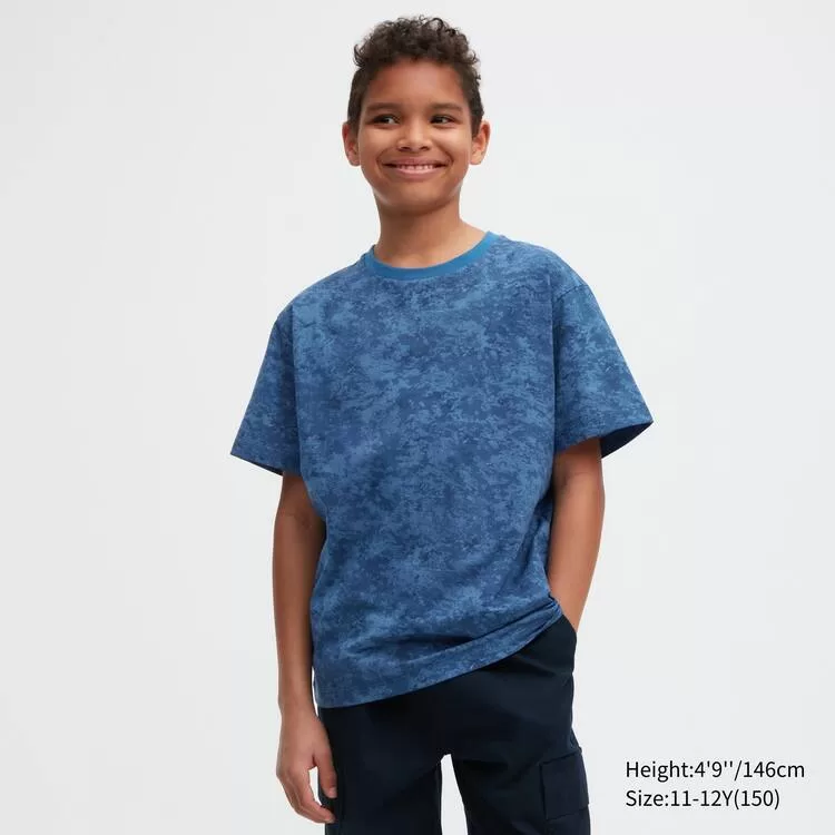 Uniqlo Ultra Stretch Dry-ex Printed Crew Neck Short Sleeved T-shirt Kids Blue Uniqlo Ultra Stretch Dry-ex Printed Crew Neck Short Sleeved T-shirt Kids Blue