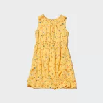 Uniqlo Viscose Flower Printed Sleeveless Dress Kids Yellow