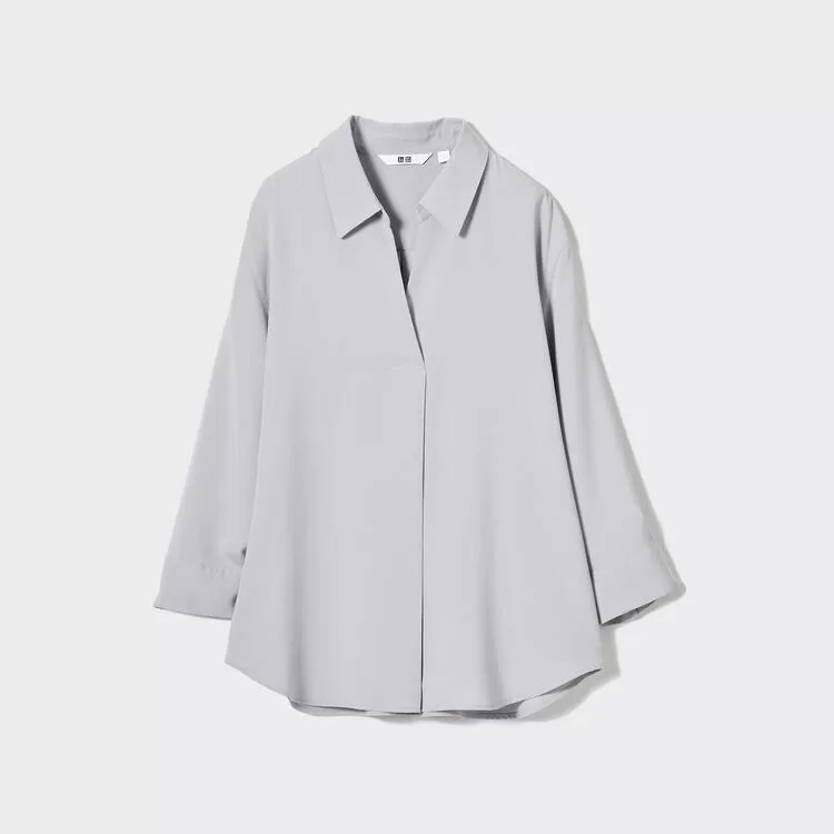 Uniqlo Viscose Skipper Collar 3/4 Sleeved Women’s Blouses Grey Uniqlo Viscose Skipper Collar 3/4 Sleeved Women’s Blouses Grey
