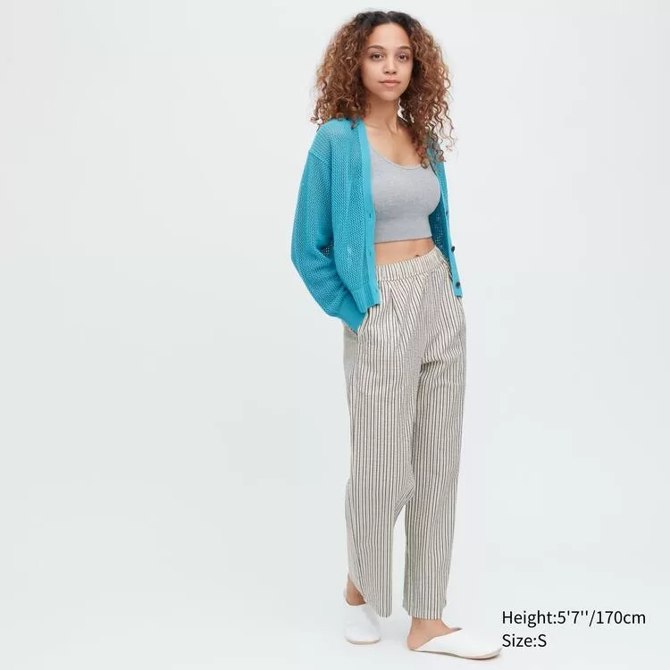 Uniqlo Women’s Easy Striped Seersucker Pants Blue Uniqlo Women’s Easy Striped Seersucker Pants Blue