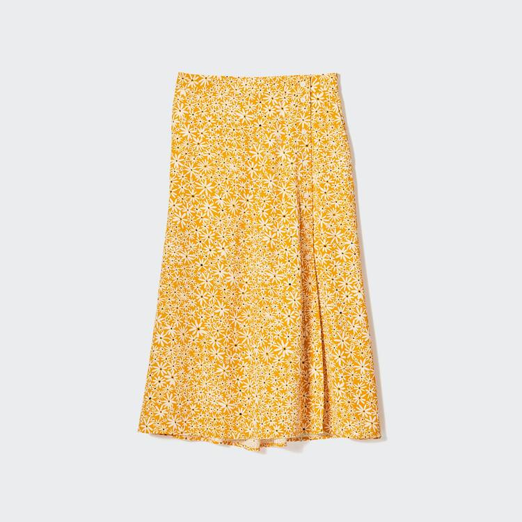 Uniqlo Women’s Split Hem Flower Print Midi Skirt Yellow Uniqlo Women’s Split Hem Flower Print Midi Skirt Yellow